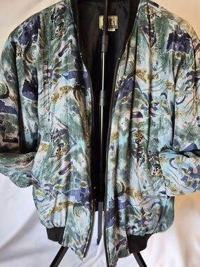 Vintage Bugle Boy 100% Silk Abstract Bomber Jacket